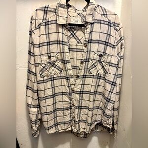 Abercrombie & Fitch Women's Navy & Cream Flannel Button-Down Shirt